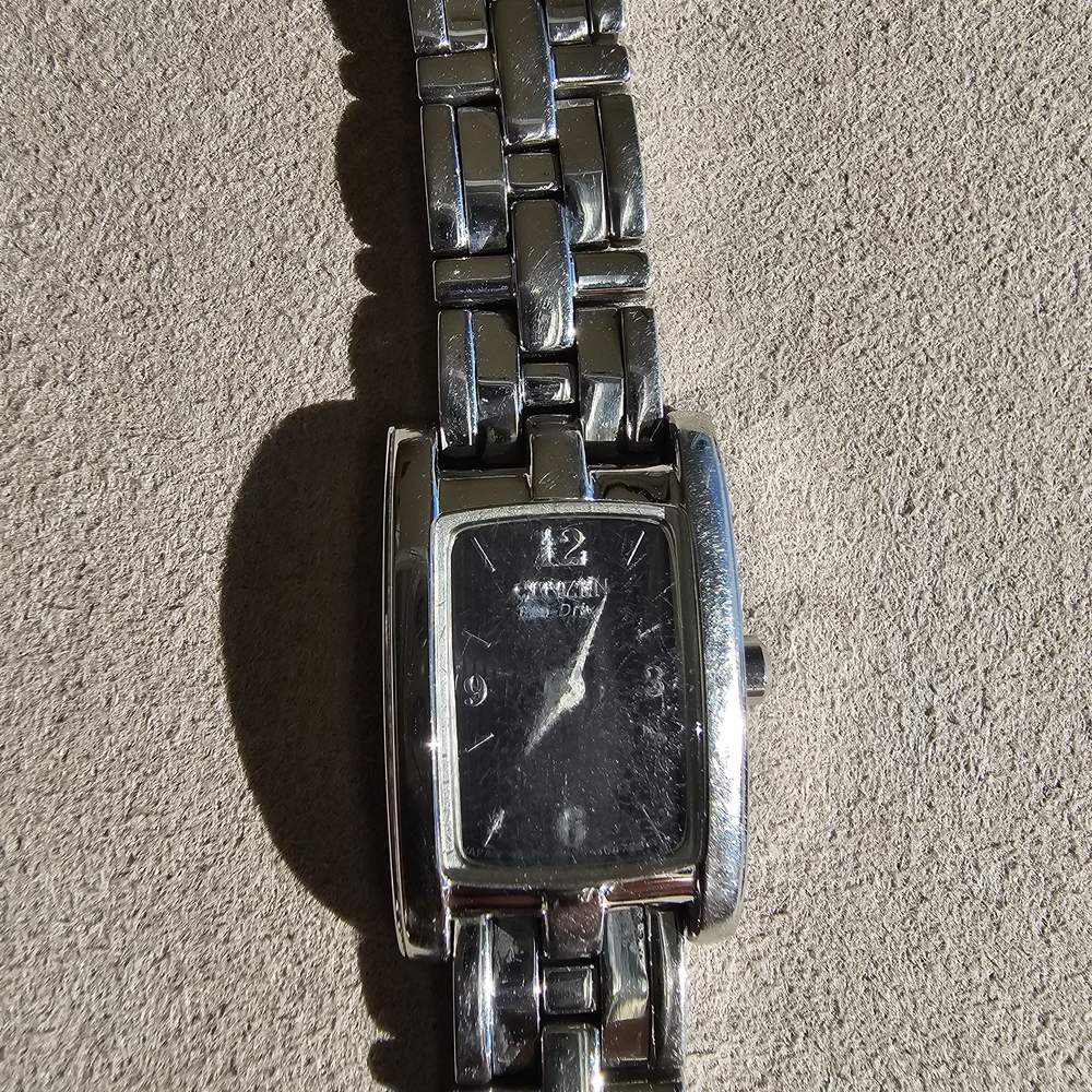 Citizen Eco-Drive Solar Watch Silver Bracelet Square Rectangular Black Face